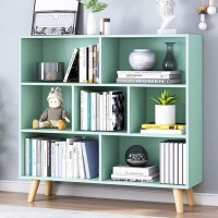 Iotxy Wooden Open Shelf Bookcase 3Tier Floor Standing Display Cabinet Rack With Legs 7 Cubes Bookshelf Tiffanygreen