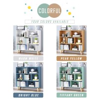 Iotxy Wooden Open Shelf Bookcase 3Tier Floor Standing Display Cabinet Rack With Legs 7 Cubes Bookshelf Tiffanygreen