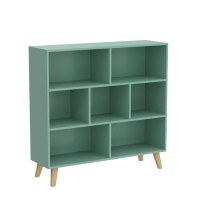 Iotxy Wooden Open Shelf Bookcase 3Tier Floor Standing Display Cabinet Rack With Legs 7 Cubes Bookshelf Tiffanygreen