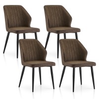 Tukailai Modern Dining Chairs Set Of 4, Faux Leather Kitchen Chairs Lounge Leisure Living Room Corner Chairs Leatherette Guest Reception Chairs With Backrest And Padded Seat (Brown)