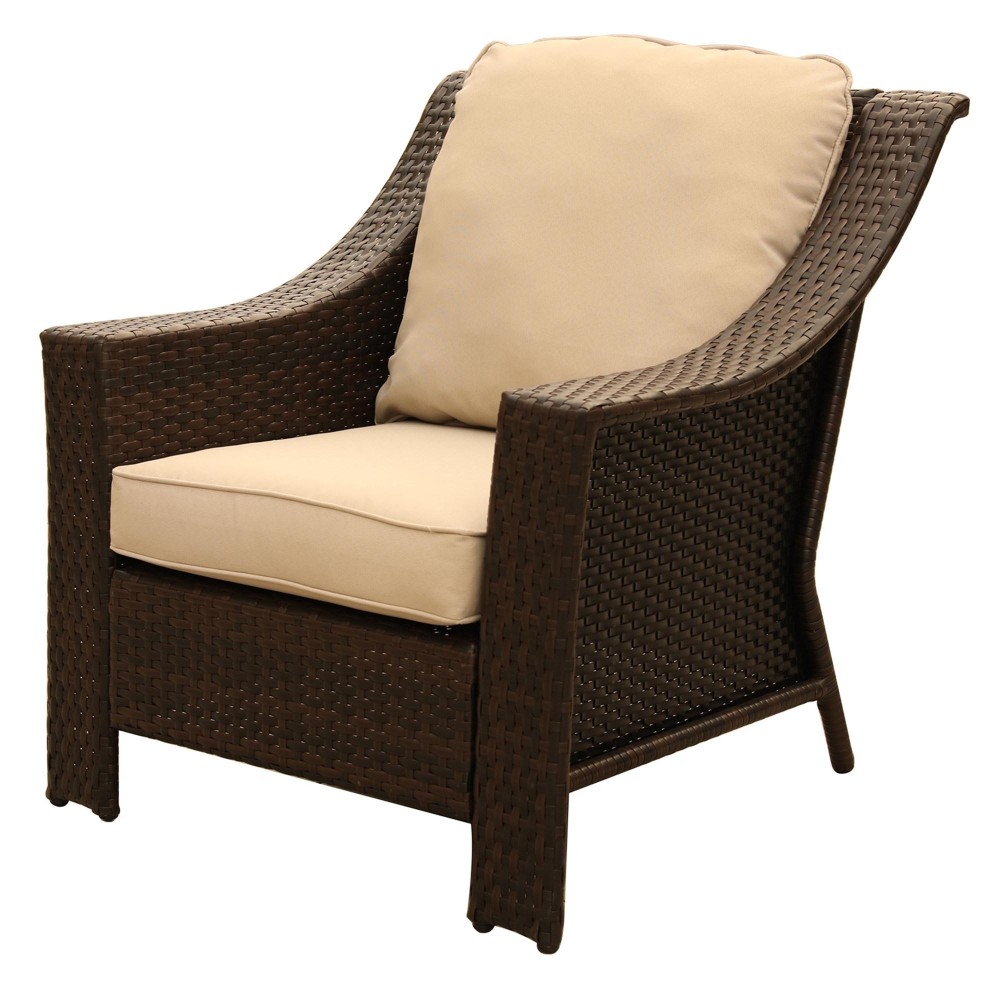 Outdoor Patio Garden Wicker Club Chair With Cushions Set Of 2 Beige(D0102H7C618)