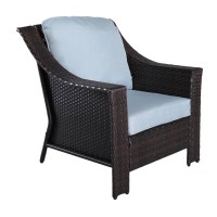 Outdoor Patio Garden Wicker Club Chair With Cushions Set Of 2 Light Blue(D0102H7C68P)