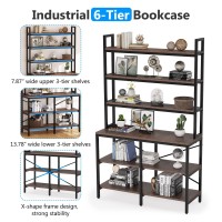 Tribesigns 6-Tier Bookshelf,Industrial Bookcase With Open Shelf,6 Shelf Storage Rack With X-Shaped Frame,Rustic Book Shelf For Living Room, Bedroom,Home, Office (1, Rustic Brown)