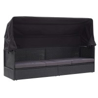 vidaXL Outdoor Sofa Bed with Canopy Poly Rattan Black 310077