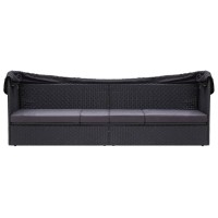 vidaXL Outdoor Sofa Bed with Canopy Poly Rattan Black 310077