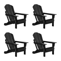 Wo Home Furniture Set Of 4 Pcs Hdpe Adirondack Chairs Lounger Outdoor Folding Seat For Fire Pit, Beach, Balcony, Backyard, Lawn, Patio, Pool, Deck, Garden - Weather Uv Resistant (Navy Blue)