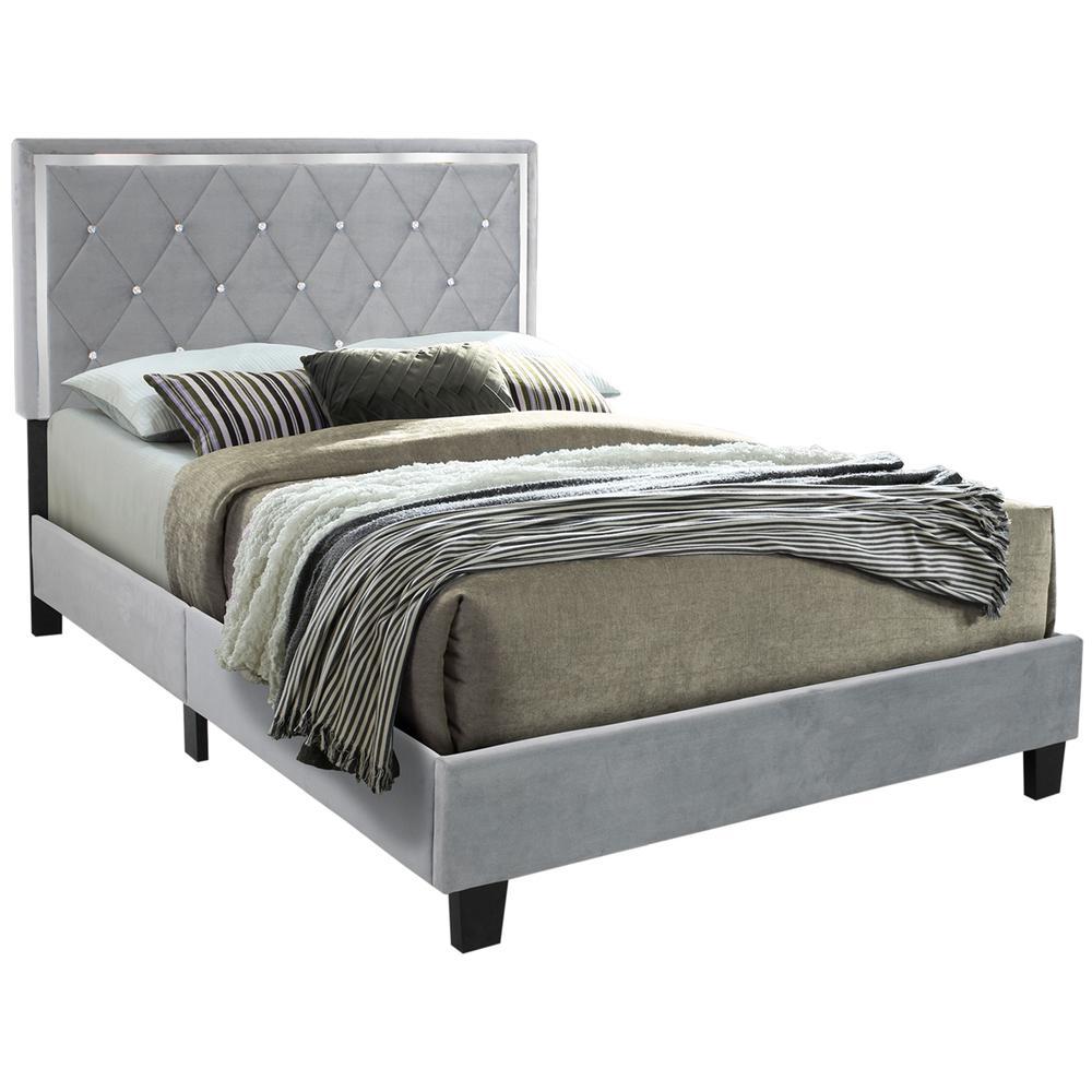 Better Home Products Monica Velvet Upholstered Queen Platform Bed in Gray