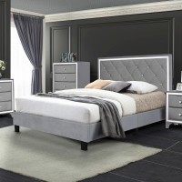 Better Home Products Monica Velvet Upholstered Queen Platform Bed in Gray