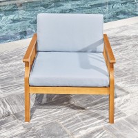 Kapalua Honey Nautical Curve Eucalyptus Wooden Outdoor Sofa Chair With Cushion(D0102H7Jyr2)