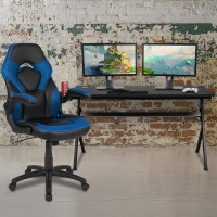 Gaming Desk and BlueBlack Racing Chair Set Cup HolderHeadphone HookRemovable Mouse Pad Top 2 Wire Management Holes