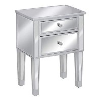 Monarch Specialties Side Nightstand-2 Storage Drawers-For Living Room Or Bedroom-Glam-Style Accent Table, 25 H, Mirrorsilver