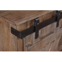 Sunset Trading Stowe Barn Door Console | Media Cabinet | TV Stand | Rustic Gray Solid Wood