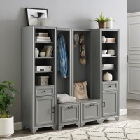 Tara 4Pc Entryway Set Distressed Gray 2 Hall Trees 2 Linen Cabinets