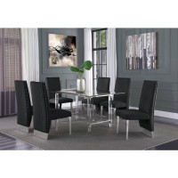 Acrylic Glass 7pc Set Pleated Chairs in Black Velvet