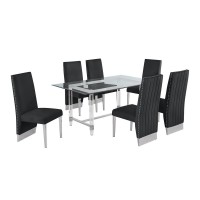 Acrylic Glass 7pc Set Pleated Chairs in Black Velvet