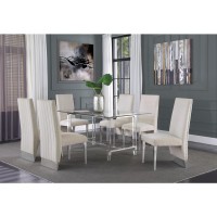 Acrylic Glass 7pc Set Pleated Chairs in Beige Velvet