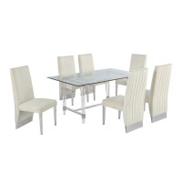 Acrylic Glass 7pc Set Pleated Chairs in Beige Velvet