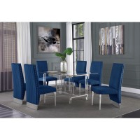 Acrylic Glass 7pc Set Pleated Chairs in Navy Blue Velvet