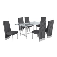 Acrylic Glass 7pc Set Pleated Chairs in Dark Grey Velvet