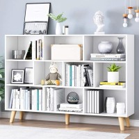 Iotxy Wooden Open Shelf Bookcase 3Tier Floor Standing Display Cabinet Rack With Legs 10 Cubes Bookshelf Warm White