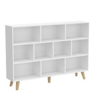 Iotxy Wooden Open Shelf Bookcase 3Tier Floor Standing Display Cabinet Rack With Legs 10 Cubes Bookshelf Warm White