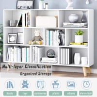 Iotxy Wooden Open Shelf Bookcase 3Tier Floor Standing Display Cabinet Rack With Legs 10 Cubes Bookshelf Warm White