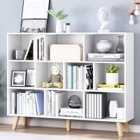 Iotxy Wooden Open Shelf Bookcase 3Tier Floor Standing Display Cabinet Rack With Legs 10 Cubes Bookshelf Warm White