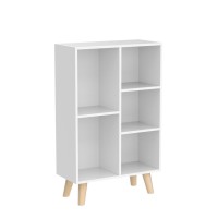 Iotxy Wooden Open Shelf Bookcase 3Tier Floor Standing Display Cabinet Rack With Legs 5 Cubes Bookshelf Warm White