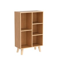 Iotxy Wooden Open Shelf Bookcase 3Tier Floor Standing Display Cabinet Rack With Legs 5 Cubes Bookshelf Pear Yellow