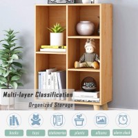 Iotxy Wooden Open Shelf Bookcase 3Tier Floor Standing Display Cabinet Rack With Legs 5 Cubes Bookshelf Pear Yellow