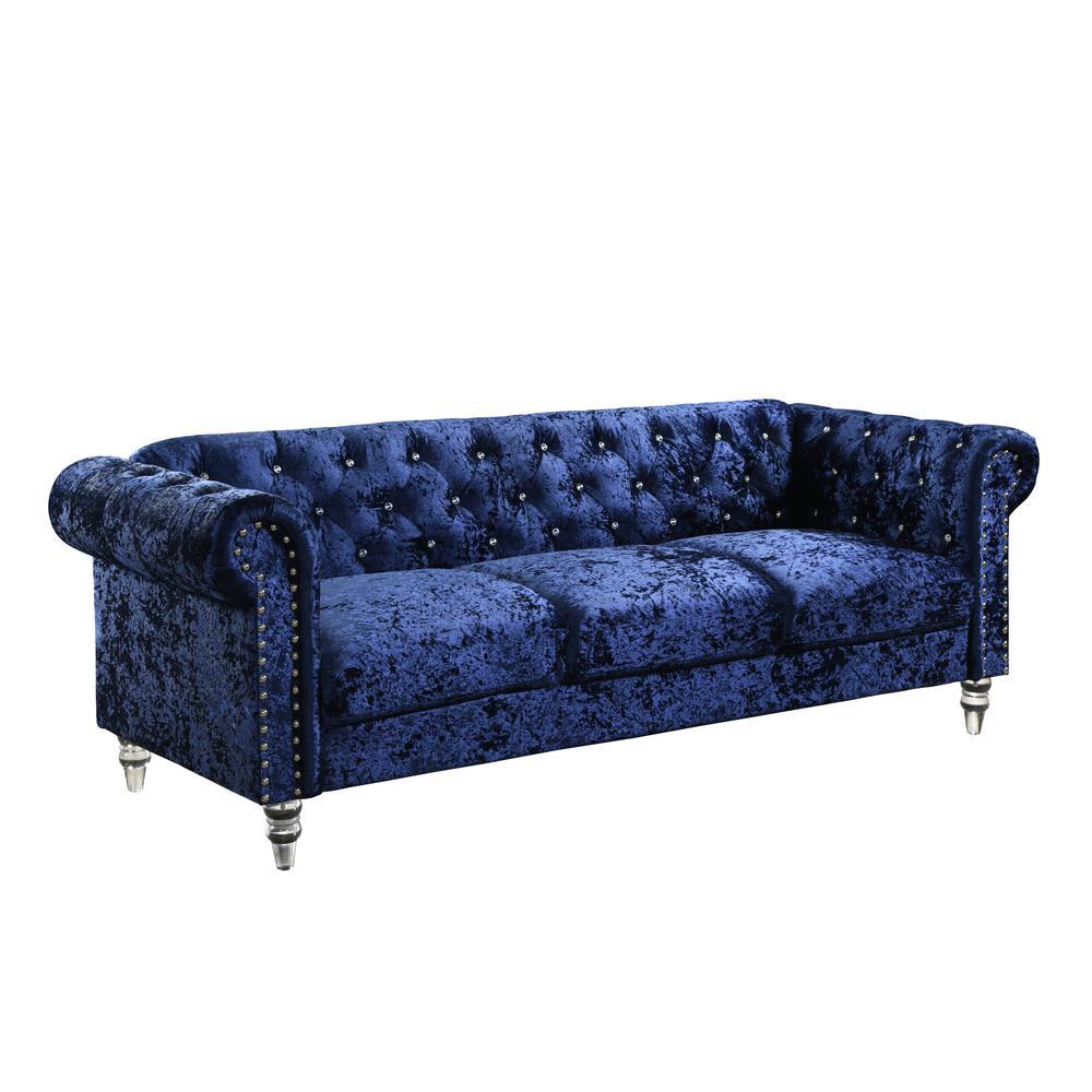 Dark Blue Velvet Tufted KD Sofa