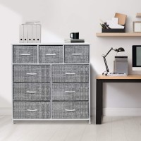 Sorbus Dresser With 9 Drawers - Furniture Storage Chest Tower Unit For Bedroom, Hallway, Closet, Office Organization - Steel Frame, Wood Top, Easy Pull Fabric Bins (Gray/White)