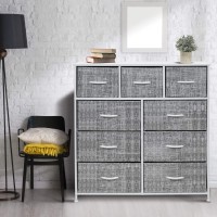 Sorbus Dresser With 9 Drawers - Furniture Storage Chest Tower Unit For Bedroom, Hallway, Closet, Office Organization - Steel Frame, Wood Top, Easy Pull Fabric Bins (Gray/White)