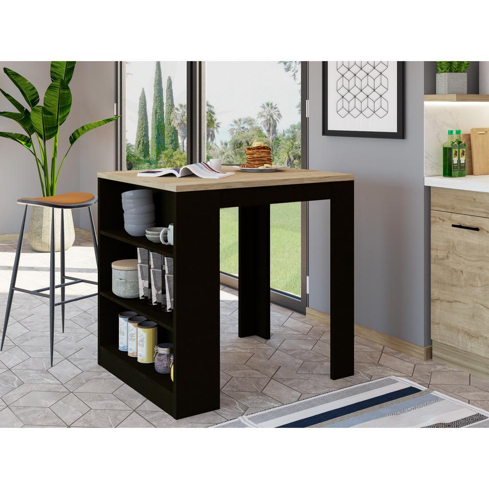 Milos Kitchen Island Table Black WengueLight Oak