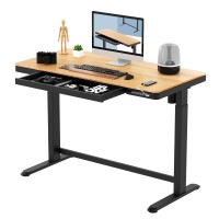 Flexispot Comhar Electric Standing Desk With Drawer Desktop & Adjustable Frame Quick Install W/Usb Charge Ports, Child Lock, Modern, 48 Inch (Bamboo/Black, Wood)