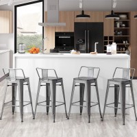 Alish Bar Stools Set Of 4 Brushed Grey Counter Height Stools With Backrests Metal Barstools For Modern Kitchen (26 Inch, Gunmetal)