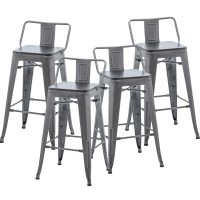 Changjie Furniture Bar Stools Set Of 4 Brushed Grey Counter Height Stools With Backrests Metal Barstools (24 Inch, Gunmetal)