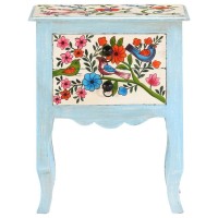 vidaXL Solid Mango Wood Hand Painted Bedside Cabinet Telephone Nightstand Telephone Stand Storage Home Decor Interior Wooden Side Bed Furniture