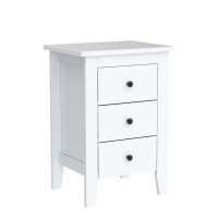 Safeplus Nightstand, Side Table With 3 Drawers, Bedroom Side Storage Cabinet Wooden End Table Accent Table Solid Wood Legs (White, 2 Pics)