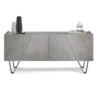 Mobili Fiver, Emma 4-Door Sideboard With Black Legs, Concrete Effect, Grey, 66.1