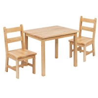 Kids Solid Hardwood Table and Chair Set for Playroom, Bedroom, Kitchen - 3 Piece Set - Natural