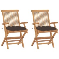vidaXL Garden Chairs with Taupe Cushions 2 pcs Solid Teak Wood 2510