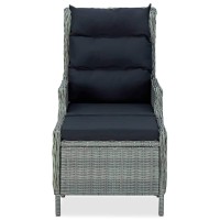 Vidaxl Light Gray Reclining Patio Chair With Footstool - Adjustable Pe Rattan Chair For Outdoor Living, Easy-To-Clean, With Thick Padded Cushions