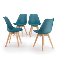 Mobili Fiver, Greta Scandinavian Style Chairs, Dining Chairs Set Of 4, Petrol Blue, Modern Chairs For Kitchen, Living Room, Polypropylene - Multi-Layered Beechwood