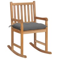 vidaXL Rocking Chair with Gray Cushion Solid Teak Wood 2773
