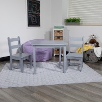 Kids Solid Hardwood Table and Chair Set for Playroom, Bedroom, Kitchen - 3 Piece Set - Gray