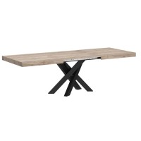 Mobili Fiver, Emma 63(94,5) X35,4 In Extendable Table, Oak With Black Crossed Legs, For 6-10 People, Expandable Dining Table For Kitchen, Living Room, Italian Furniture