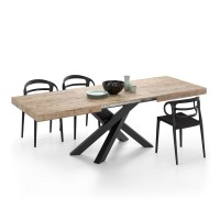 Mobili Fiver, Emma 63(94,5) X35,4 In Extendable Table, Oak With Black Crossed Legs, For 6-10 People, Expandable Dining Table For Kitchen, Living Room, Italian Furniture