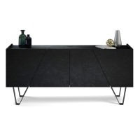 Mobili Fiver, 4-Doors Sideboard, Emma, Black Concrete, With Black Legs, Laminate-Finished/Iron, Made In Italy