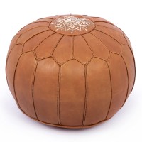 Marrakesh Gallery Genuine Leather Pouf Unstuffed - Moroccan Ottoman Footstool, Footrest Cover - Bohemian Living Room, Bedroom, Kids Room (Tan)